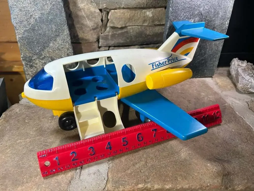 Vintage Fisher Price Airplane White , Yellow, Blue READ
